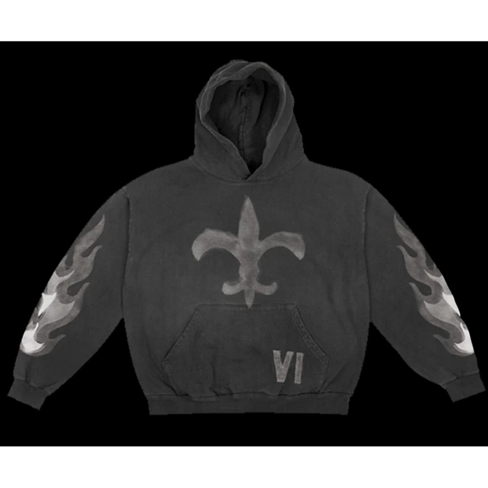 Black Lil Wayne Graphic Fleur-de-Lis Pullover Hoodie VI - Picture 5 of 9
